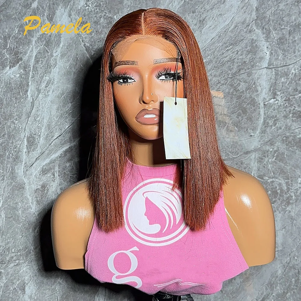 Ginger Blonde Short Bob Bone Straight Chocolate 13x4 Transparent Lace Frontal Human Hair Glueless Wigs Preplucked Ready To Wear