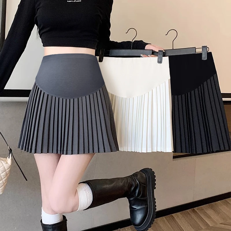 Solid Color Maternity Pleated Skirt Summer Fashion Pregnancy Suit Skirts Fashion Pregnant Woman Mini Skirt with Lining Sweet