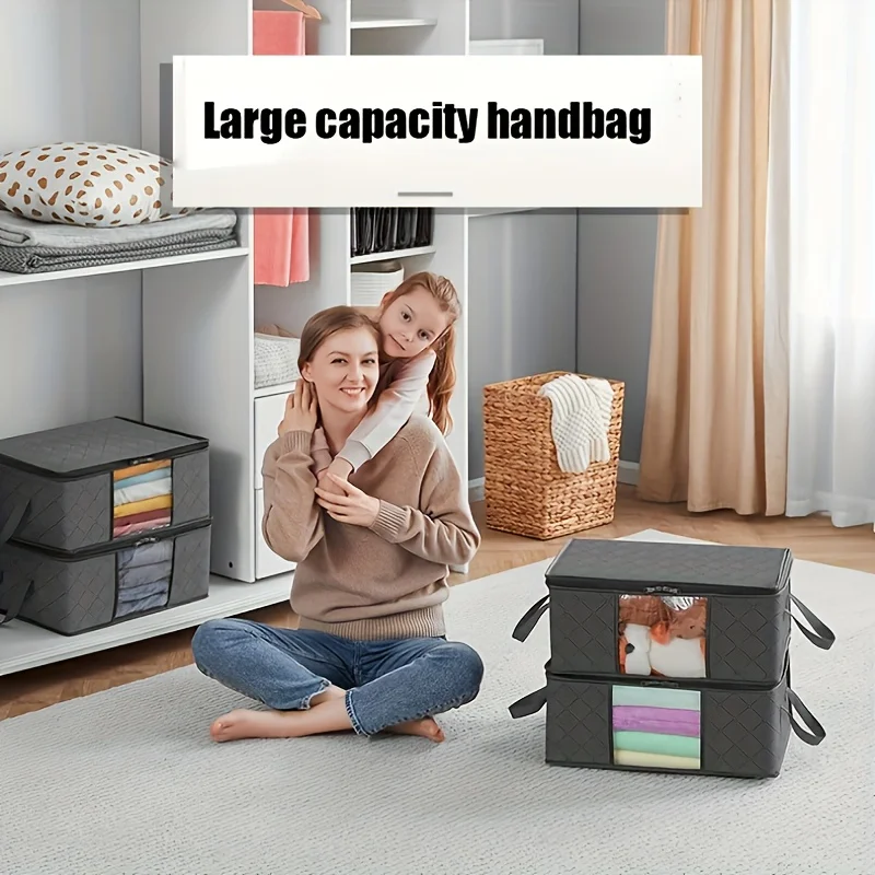 35L Fabric Storage Bags with Clear Viewing Windows - Quilted, Foldable Organizer Boxes for Clothes, Blankets & Bedding 4