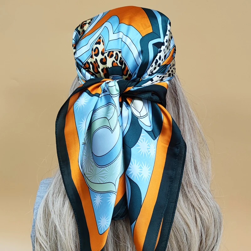 

Popular Design 70X70CM Scarves Women Beach Sunscreen Kerchief New The Four Seasons Silk Hijab Luxury 2023 Style Square Headscarf