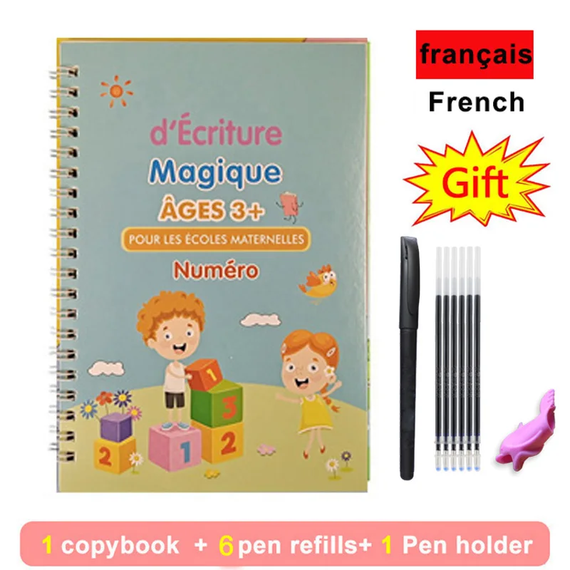 French 3D Groove Magic Practice Copybook Children's Book Learning Numbers  French Letters Calligraphy Writing Exercise Books Gift