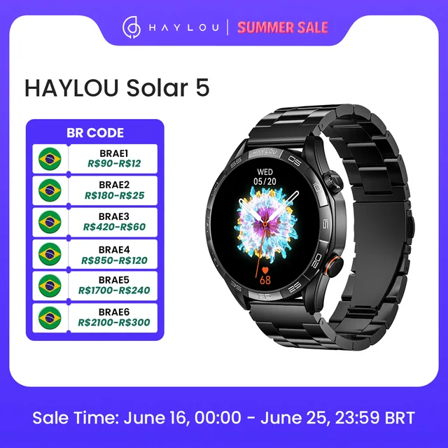 HAYLOU Solar 5 Chamada por Voz Smartwatch 1.58, Smartwatch Esportivo para Homens.