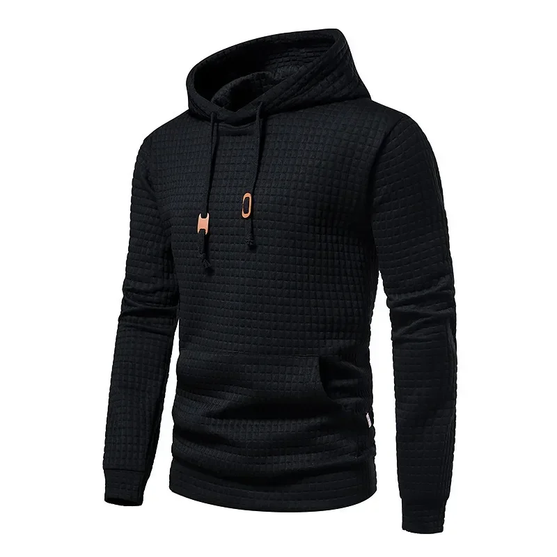 Men's Solid Color Hoodie Autumn Fashion Casual Long Sleeve Warm Hoodie Drawstring Pocket Outdoor Sports Running Top