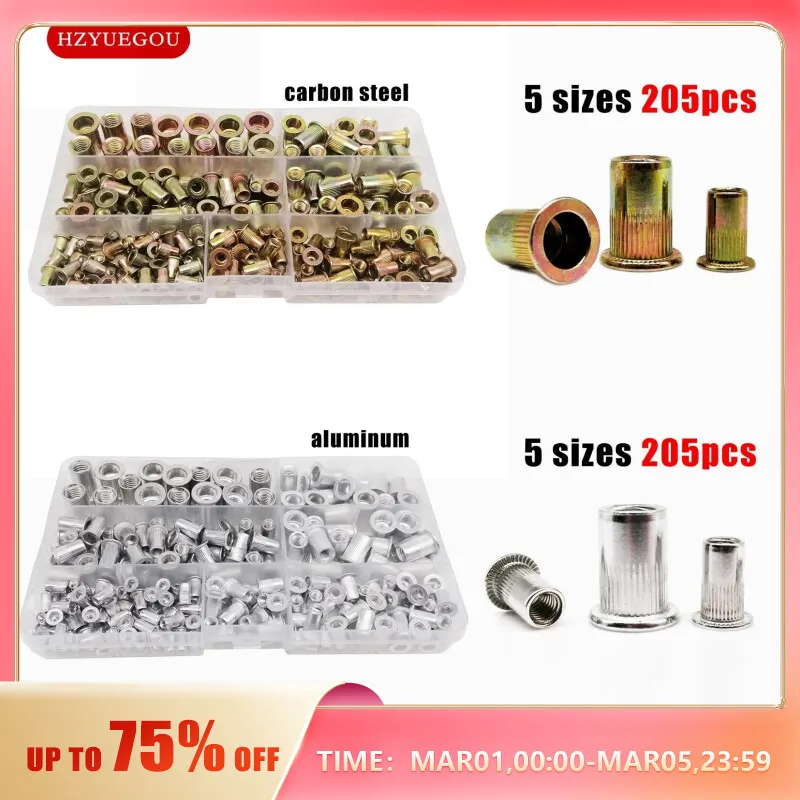 1-Box-205pcs-Insert-Rivet-Nut-Rivnut-Nutsert-Mix-M3-M4-M5-M6-M8-Size ...