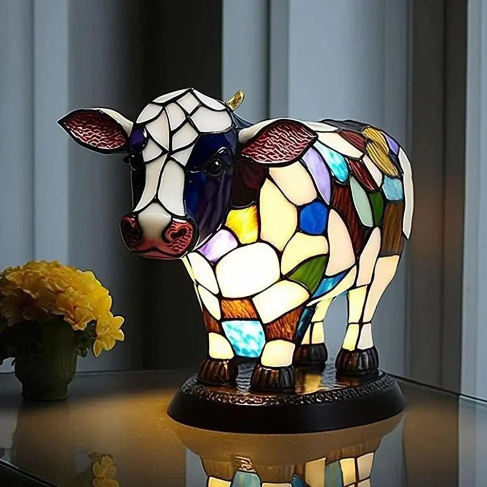 

Resin Cow Table Lamp Colorful Cow Table Lamp Usb Operated Night Light for Room Bedroom Desk Decoration Resin Dairy Cattle Design