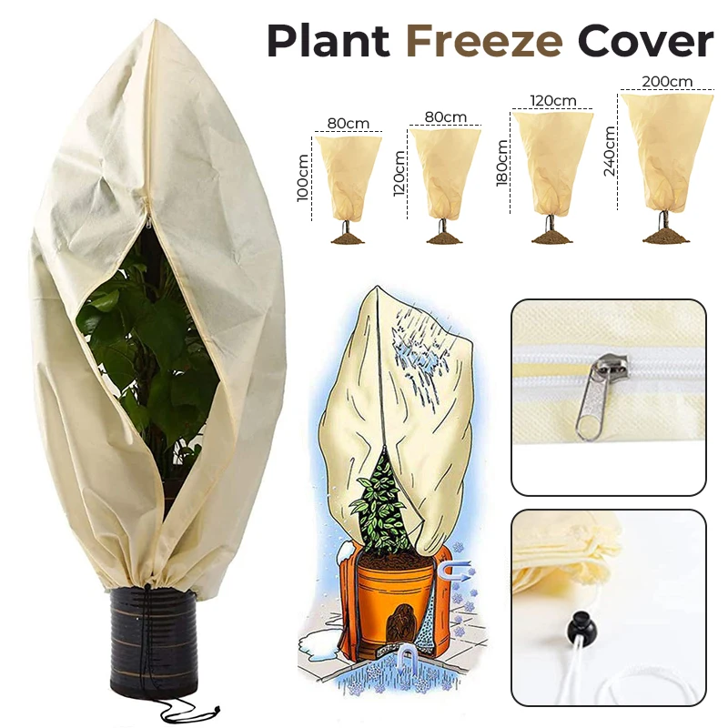 

Plant Freeze Cover Plant Cold Protection Cover Non-woven Fabric Plant Cover with Drawstring Zipper Winter Frost Prevention Tools