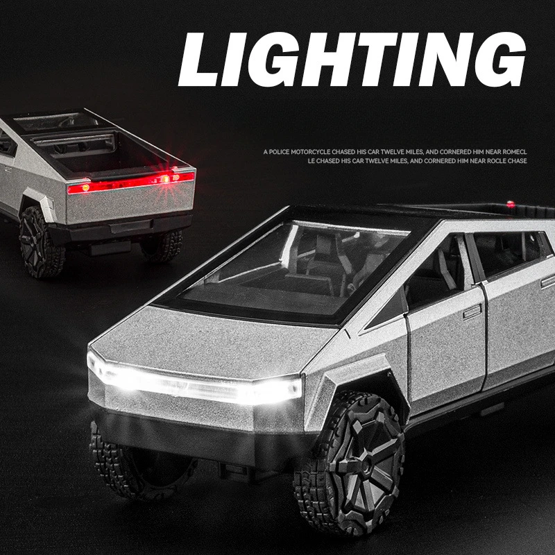 1:36 Tesla Cybertruck Pickup SUV Alloy Car Model Diecast Metal Toy Off-Road Vehicle Pull Back Truck Sound Light Toy Collection 3