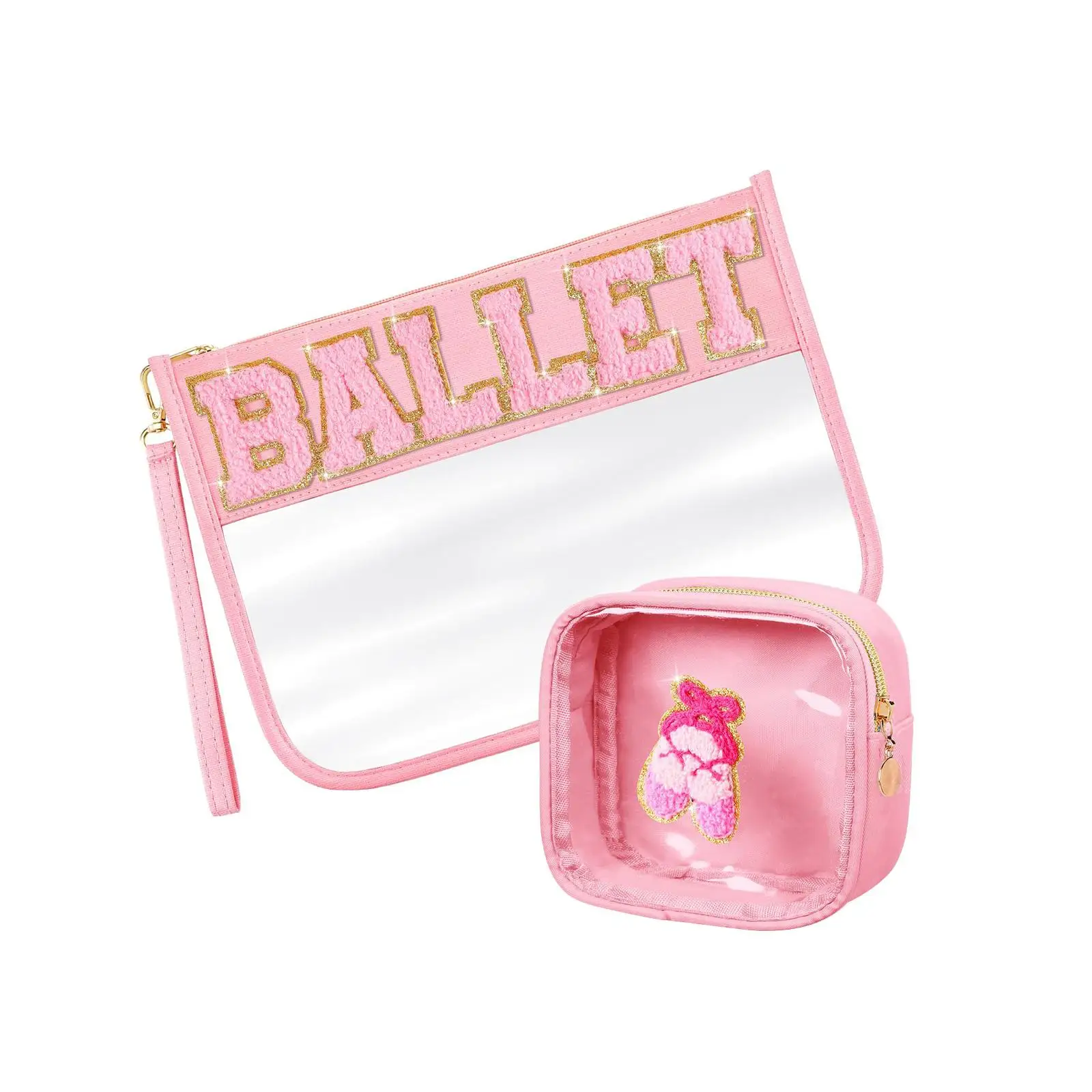 2Pcs Makeup Organizer Purse PVC Handheld Bathroom Bag for Toiletries Brushes Set