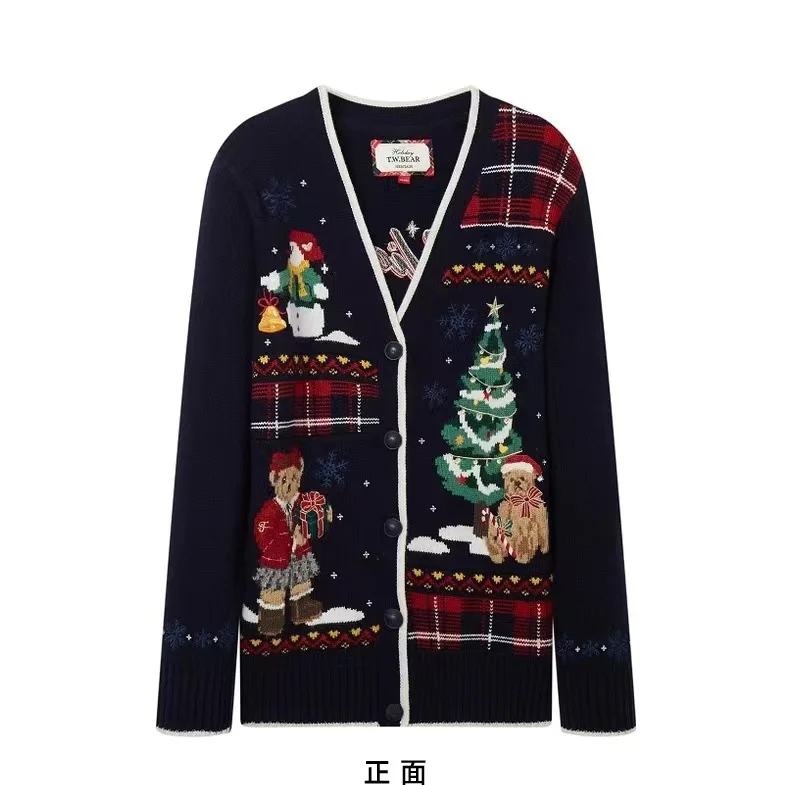 

Christmas Winter Cardigans For Women, Preppy Bear Cartoon Sweater , Student Knit Jackets ,Oversize Coat, свитер