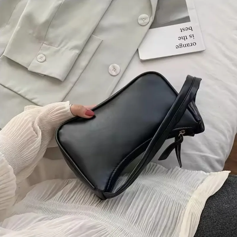 New Fashion PU Leather Shoulder Bag Simple Candy Color Underarm Bag Handbag  Casual Commuter Tote Bag for Women Girls