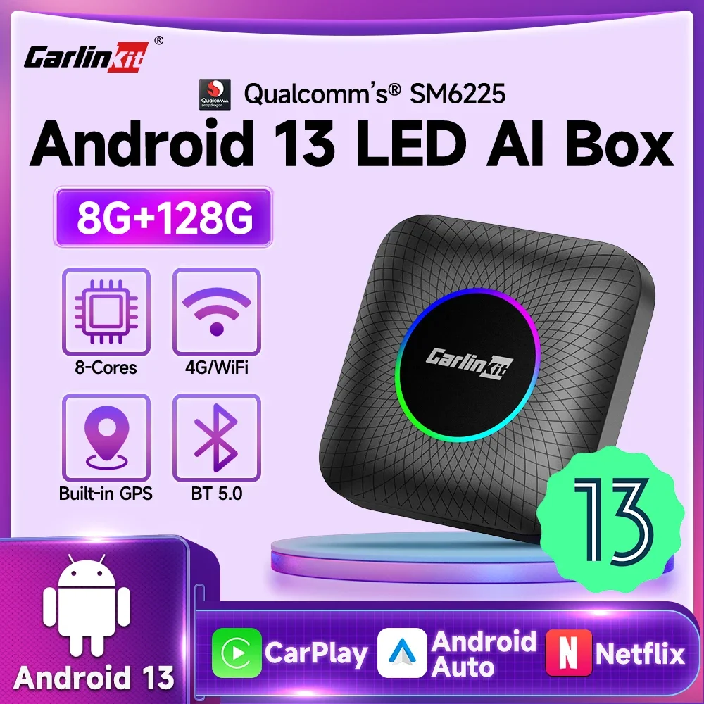 CarlinKit Android 13 CarPlay AIBox Qualcomm SM6225 беспроводной CarPlay Android Авто Google Play Смарт ТВ бокс потоковое обновление FOTA