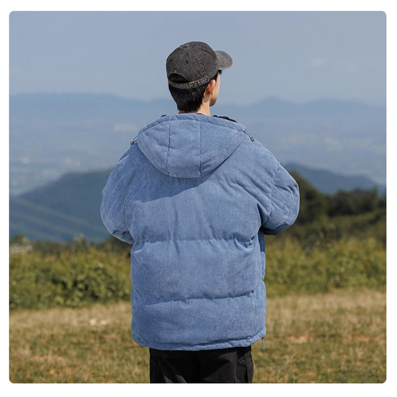 Winter Luxury Corduroy Jacket Men High Quality Hooded Zip-Up Warm Thicken Padded Coat Military Vintage Cold Jacket Windbreaker