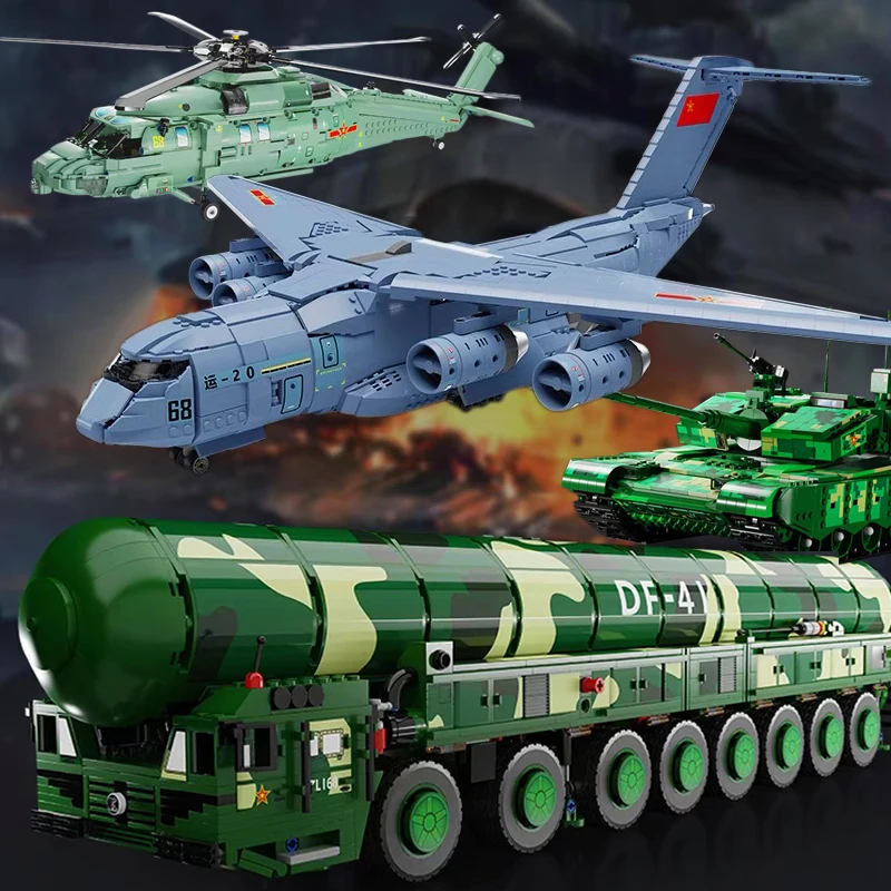 

Military Y-20 Transport Plane Building Block 99A Tank Missile Truck Model Bricks WW2 Weapon Soldier Toys For Kid Birthday Gift