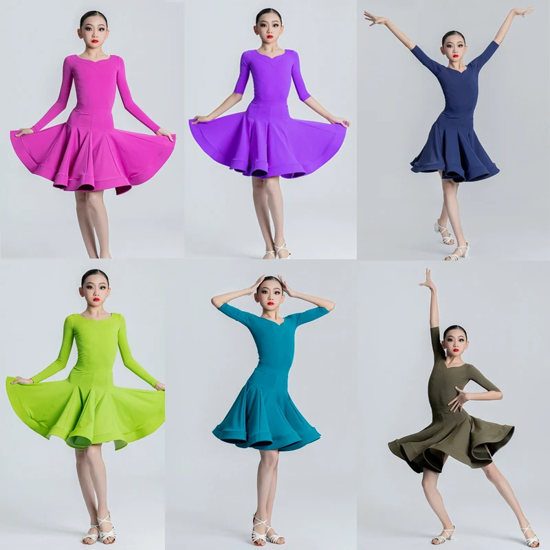 

New Long Sleeved National Standard Ballroom Dance Competition Dresses For Girls Samba Latin Dance Clothes Practice Wear SL9882