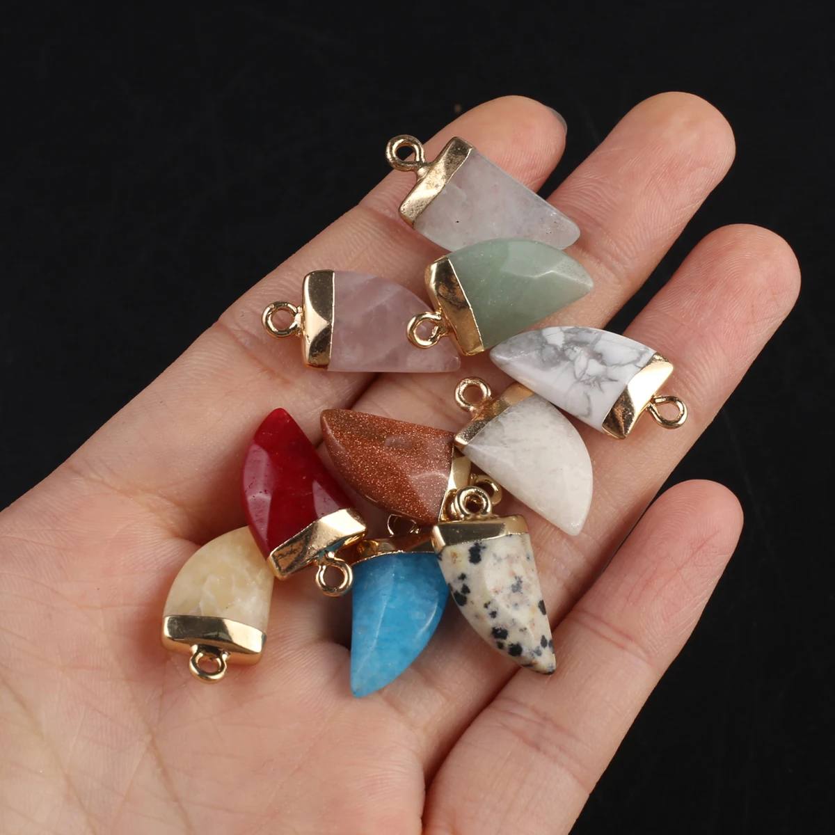 

15PCS Wholesale Natural Stone Gold Sand Stone Turquoise Rose Quartz Pendant Jewelry Making DIY Necklace Earrings Gift