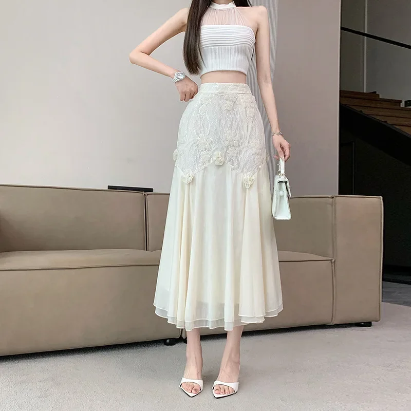 Women's Minimalist Thin Two-wear A Pendulum Chiffon Half Detachable Belt High Waist Long Skirt main image 1