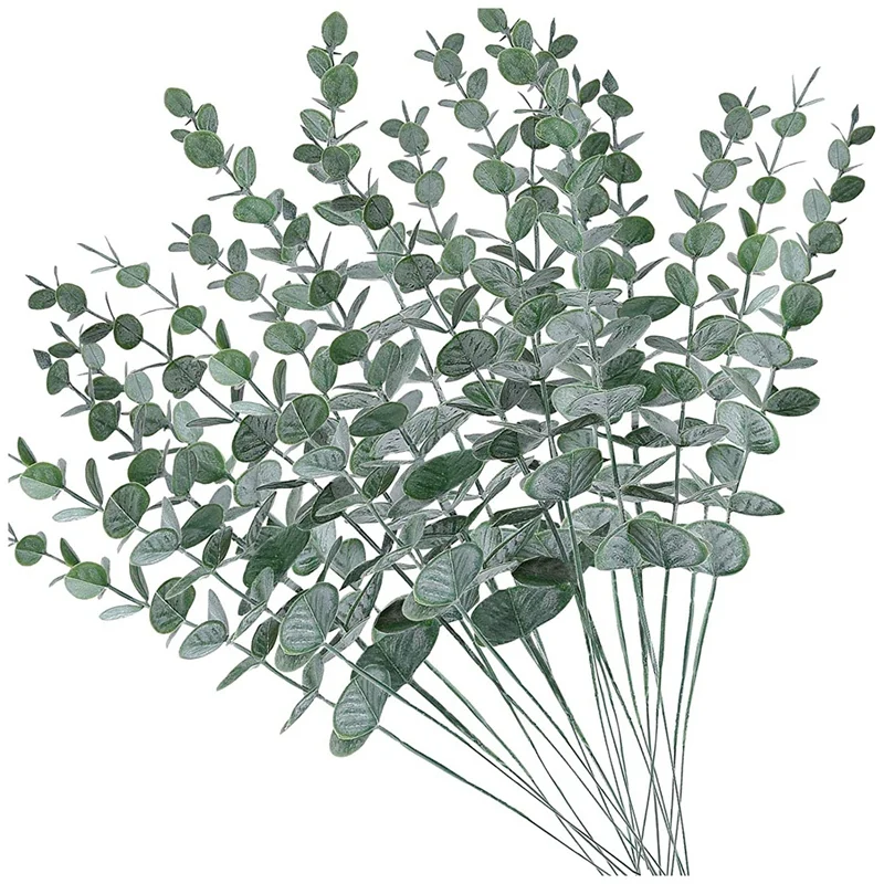 

20Pcs Artificial Eucalyptus Stems Leaves Fake Gray Green Eucalyptuses Plant Branches Faux Greenery Stems For Wedding