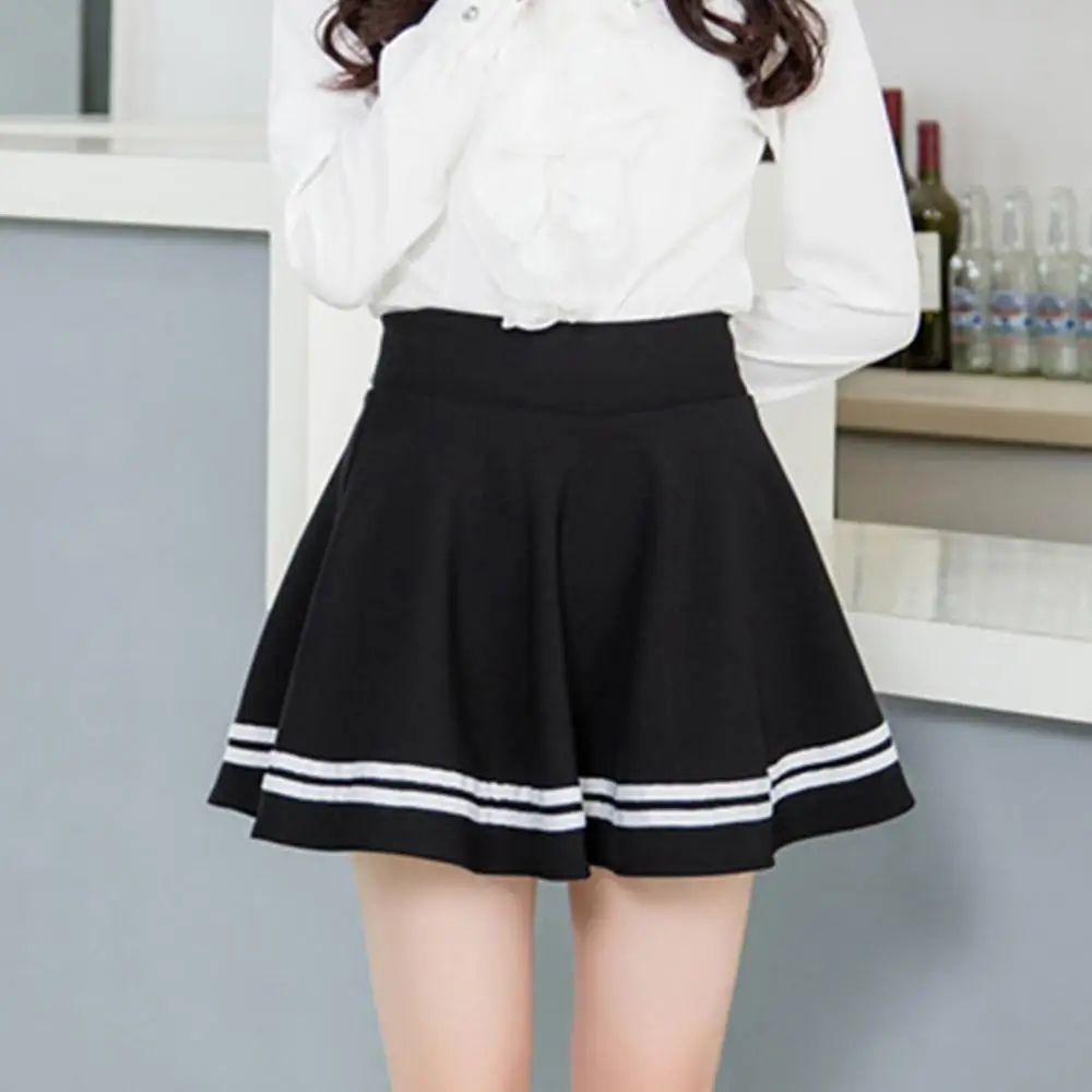 Skirt Solid Color School Skirt High Waist Fashion Pleated Women Stripe A Line Mini School Skirt 2