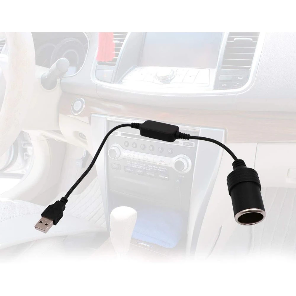 2-Pack USB A Male to 12V Car Cigarette Lighter Socket Female Converter Cable