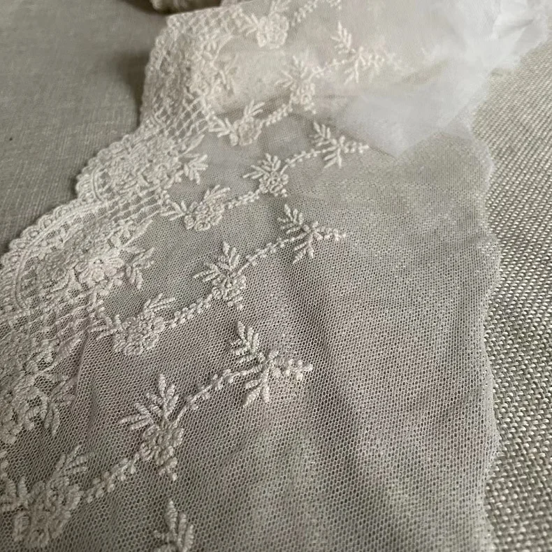 2 Meters Beige Color Lace Trim Cotton Embroidery Lace Applique Trims DIY Fabric Clothing Accessories 15cm lace ribbon lace accessories lace garment accessories lace decoration