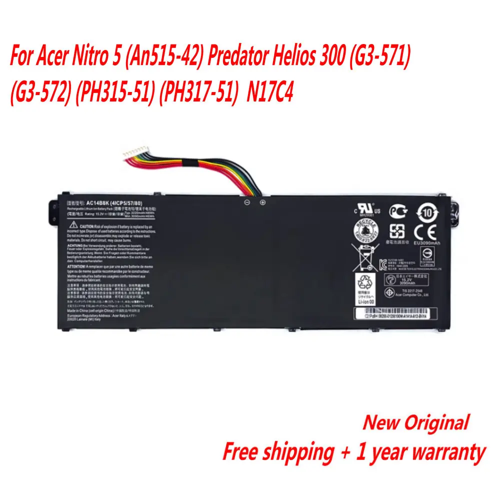 Nova Bateria do Portátil de 15.2v 48wh para Acer Nitro An51542 Predator Helios 300 G3571 G3-572 Ph315-51 Ph317-51 N17c4
