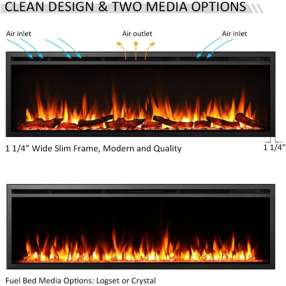 Heating, Cooling & Vents Wall Recessed & Wall Mounted Electric Fireplace (60"), Fireplaces 2