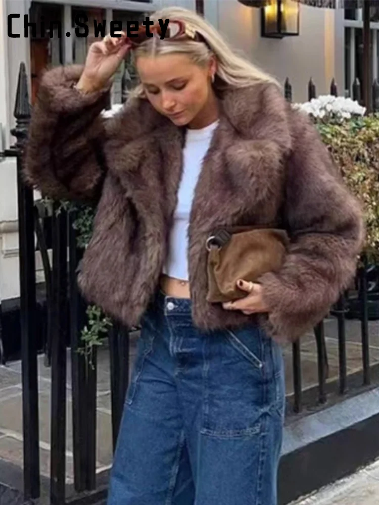 Fashion Solid Faux Fur Coat Women Loose Lapel Full Sleeve Street Outwears 2026 Spring Winter Lady Furry Warm Outwear New 3