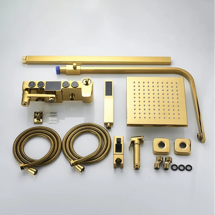 Digital Shower System with 9 Inch Stainless Steel Rain Shower Head  White Gold Thermostatic Digital Bathroom Shower Faucet Set 5