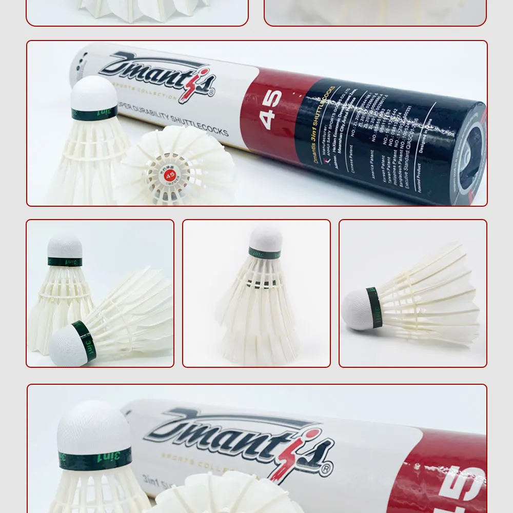 12Pcs Dmantis D45 3in1 Training Goose Feather Shuttlecocks Birdies Hybird Shuttlecock Badminton Balls Indoor Outdoor Sports