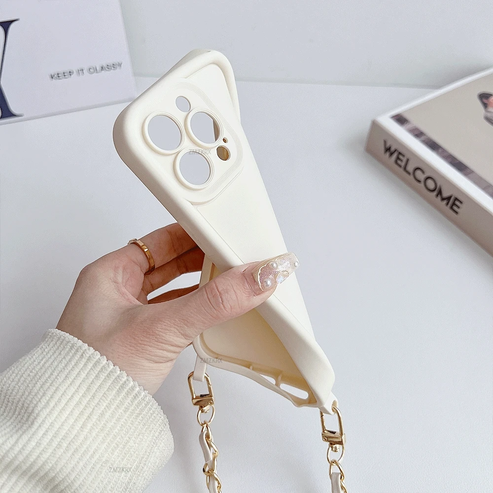 Elegant Crossbody Lanyard Necklace Leather Chain Silicone Phone Case Cover