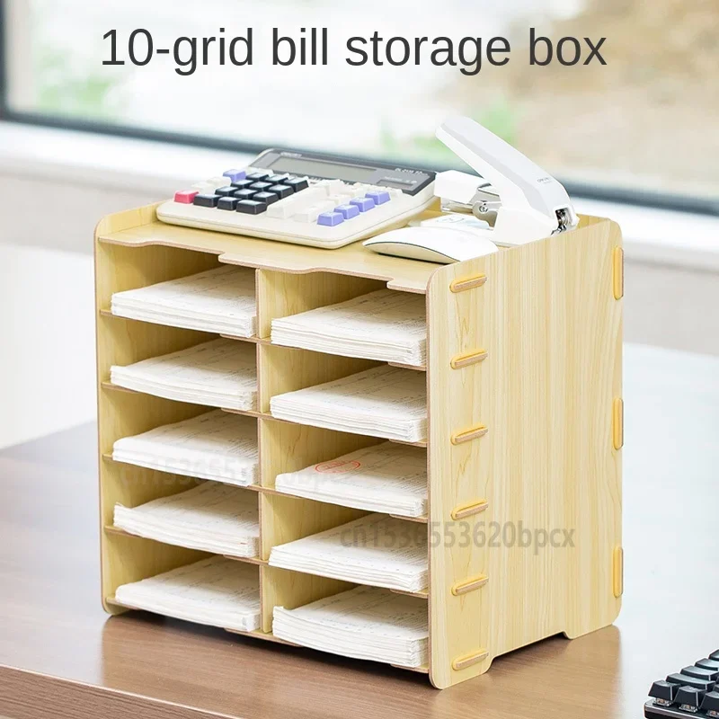 Desktop Storage Cabinet Multifunct Eco-friendly Wood Office Stationery A4 Data File Shelf Multi Layer Bills Sorting Storage Box