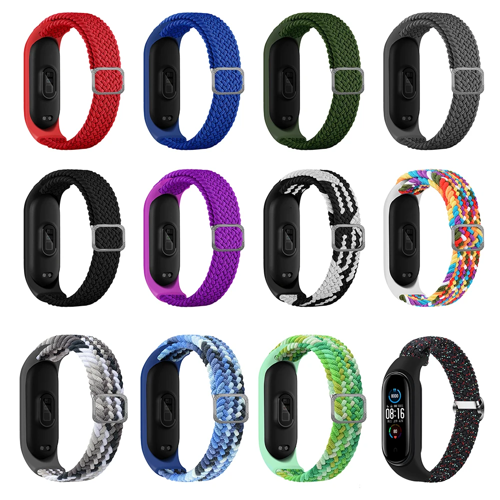 Soft Silicone Strap For Xiaomi Mi Band 7 Nfc 6 5 Elastic Adjustable Nylon Braided Wrist Strap Casual Bracelet Watch Wristband
