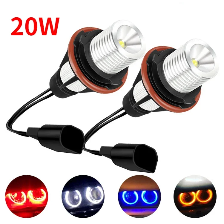 2 pièces LED Angel Eyes marqueur lumières ampoules lampe pour BMW E87 E39 M5 E60 E61 E63 E64 M6 E65 E66 E83 X3 E53 X5 2000-2008 blanc brillant