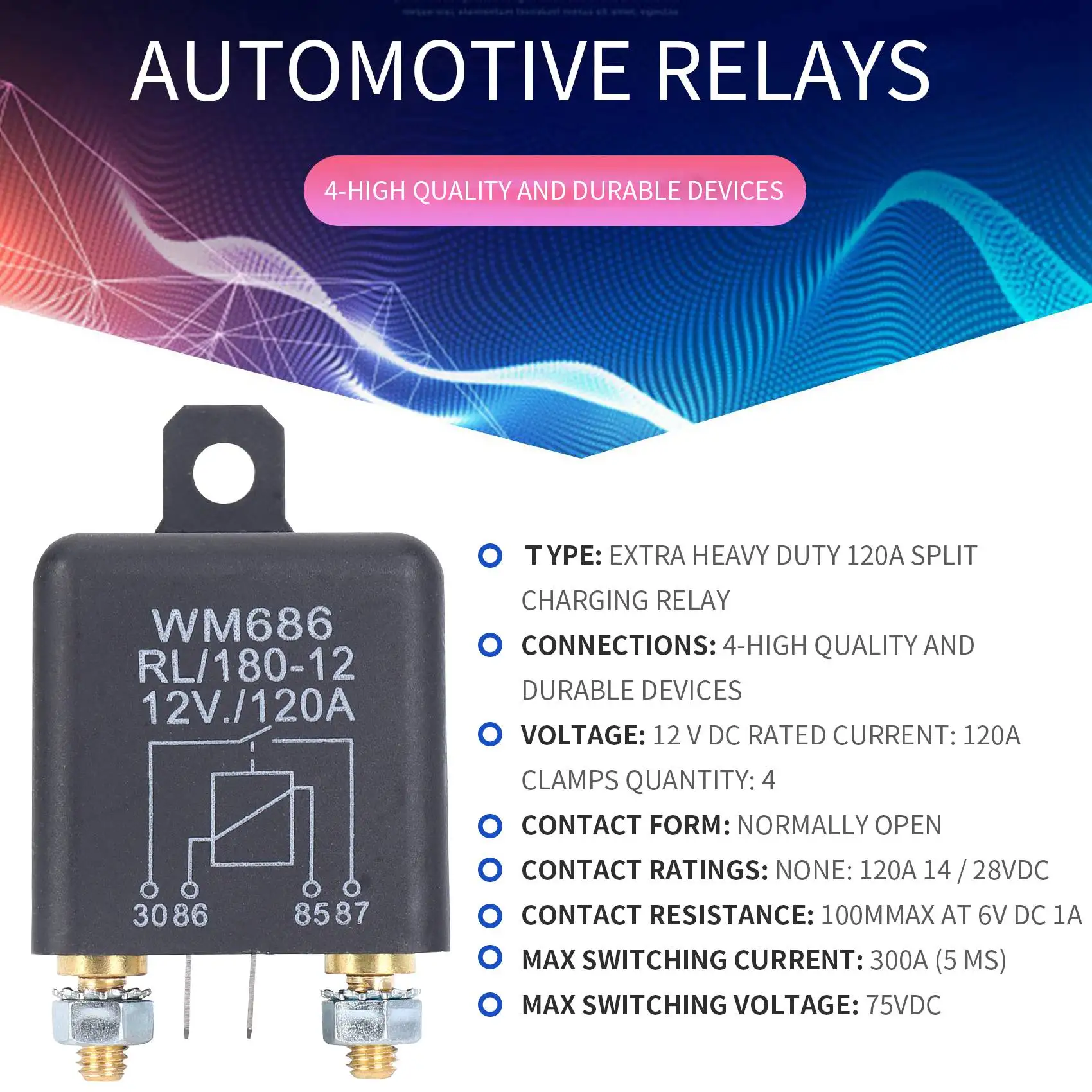 

DC 12V Relay Battery Isolating Relay 12V / 120A Peak Load for Car Trucks Car (12V / 120A)