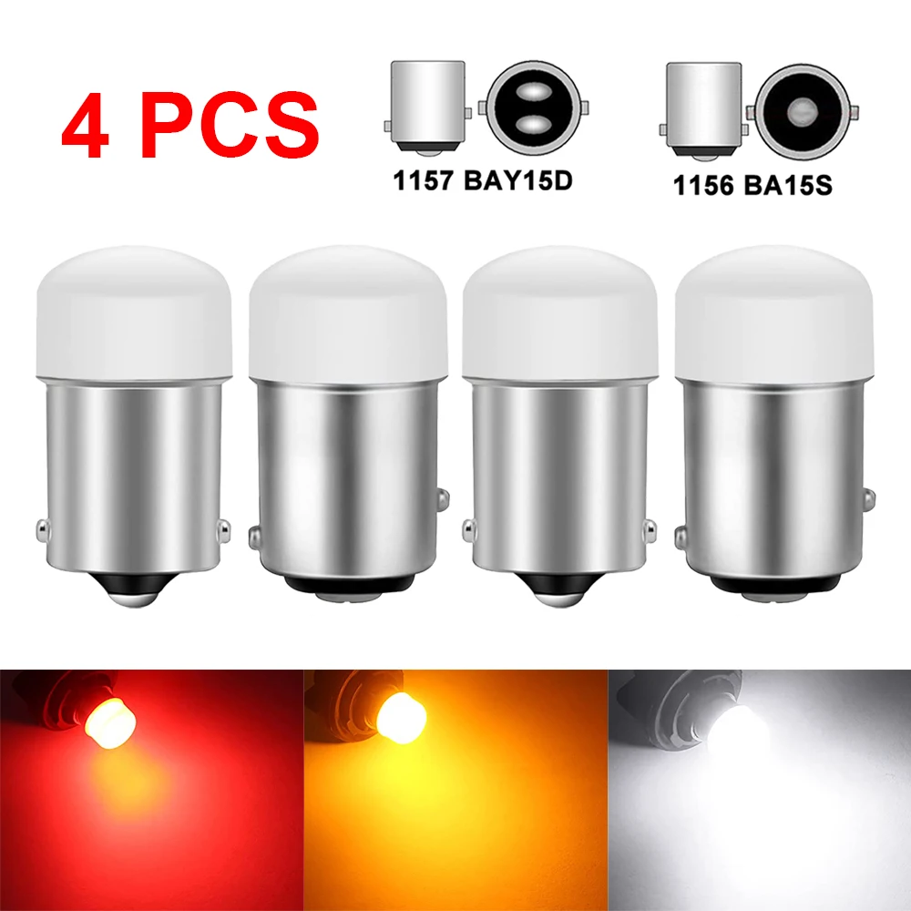 Светодиодные лампочки поворотного сигнала автомобиля, стоп - тормозной задний свет, светло - белый, 4 комплекта, P21W, 1156, BA15S, P21 / 5W, 1157, BAY15D, 7000K