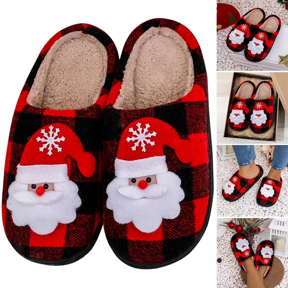 Christmas Fluffy Indoor Slippers Flat Bottom Santa Claus Fluffy Non-Slip Warm Cotton Slippers Fashion Home Single Product