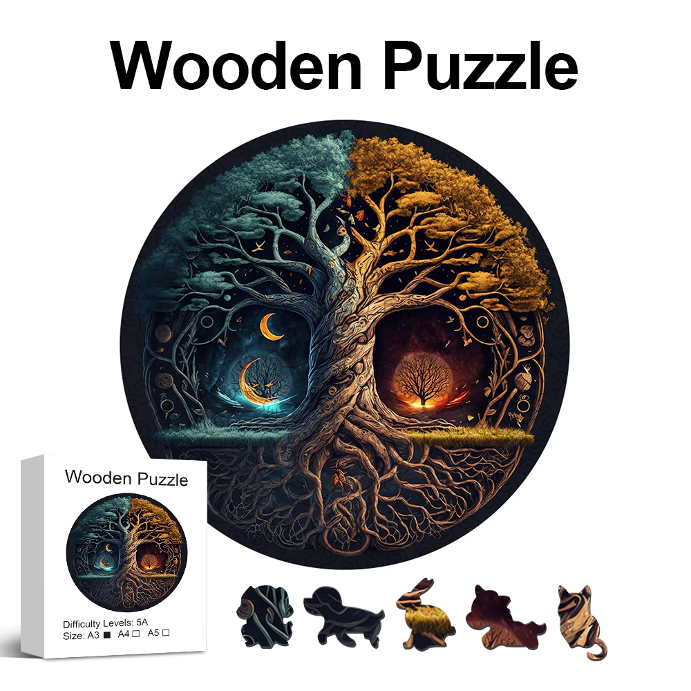 Jigsaw Puzzles Wooden Jigsaw Puzzles Wooden Puzzle Toys Yin-Yang Life Tree Wooden Jigsaw Puzzle For Adults