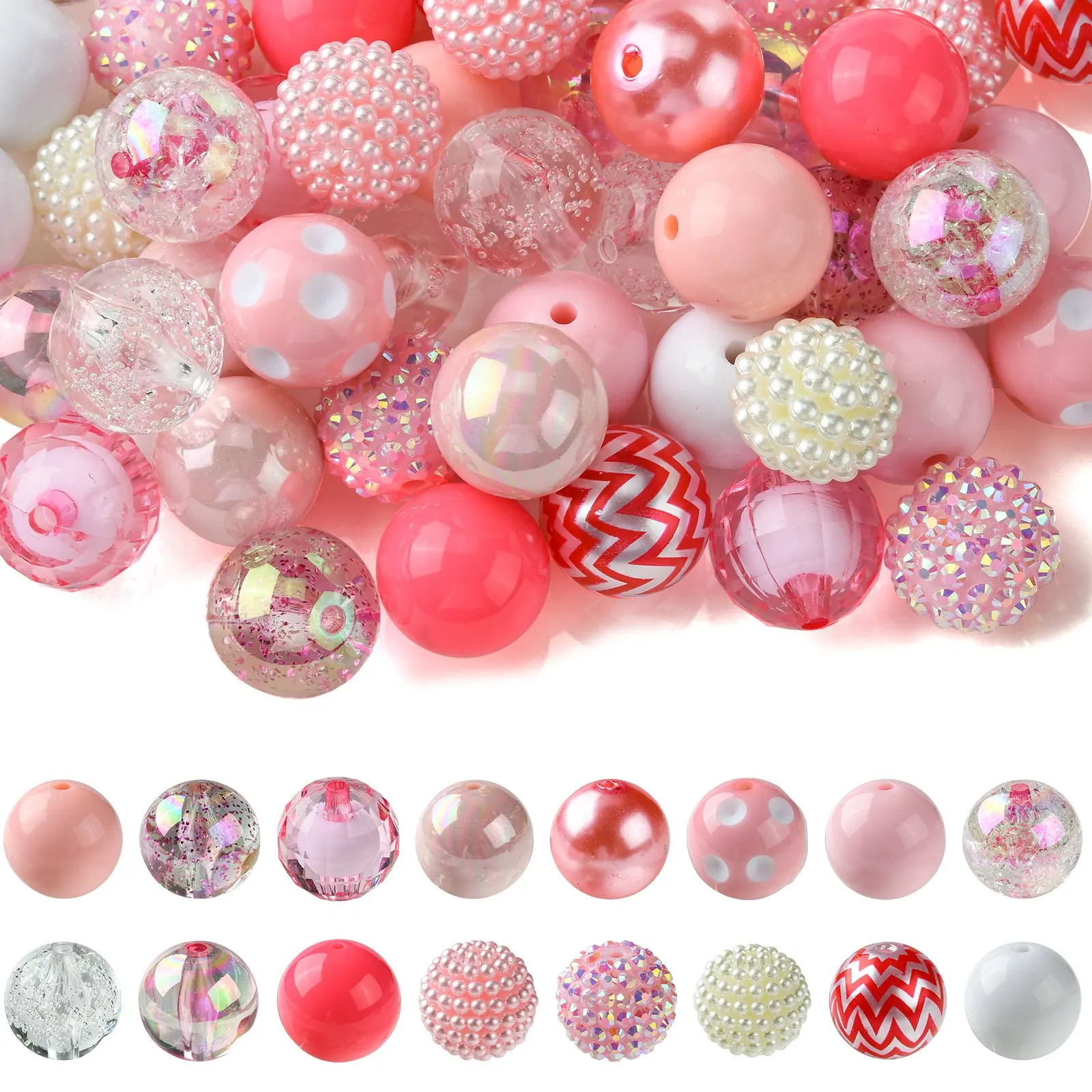 Pink Chunky Bubblegum Beads Wholesale 50Pcs Random 20mm