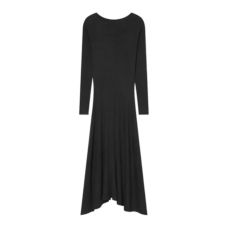 Women's Fashion Knitted Long Dress Women Long Sleeve V neck Midi Dress 2025 New Slim Dress Pleated Streetwear Casual Dress
