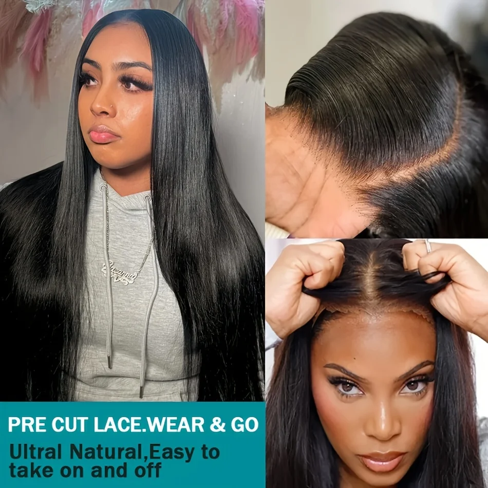4x4 5x5 Straight Lace Front Wigs Glueless Closure Wig Black Human Hair Pre Plucked 200% Density Hd Lace Frontal Wigs Wear and Go 5