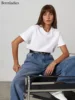 Bornladies Summer 100% Cotton Women's T-shirt Bottoming Basic Fashionable Solid Lady Short Sleeve Loose Tops Shirts 230g/㎡ Tops 1