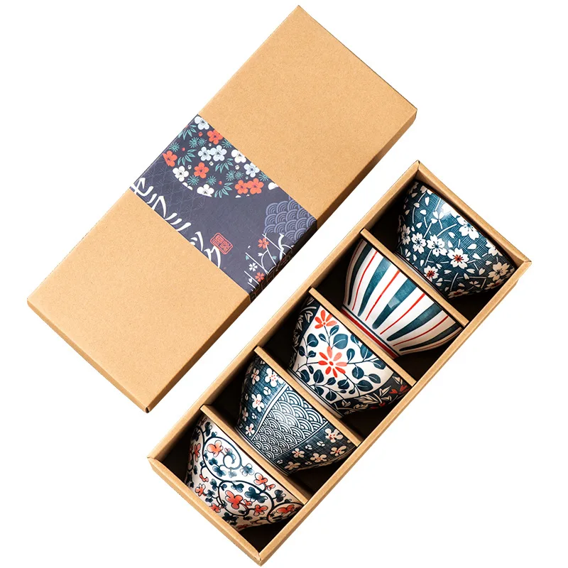 

Ceramic Bowl Gift Box Set Japanese Ceramics Tableware Porcelain Rice Bowl Salad Snack Cup Home Kitchen Supplies Cutlery Set