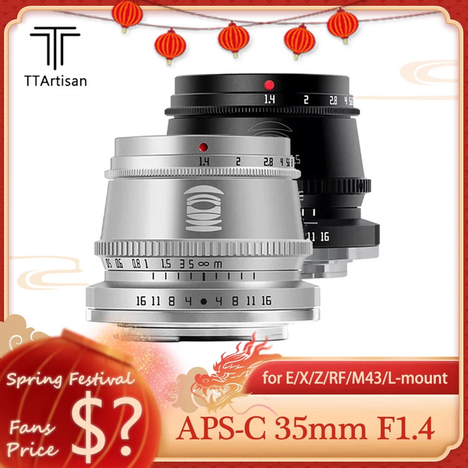 

TTArtisan 35mm F1.4 APS-C MF Large Aperture Macro Lens for Mirrorless Camera Compatible with Canon M5 Sony A6000 Nikon Z50