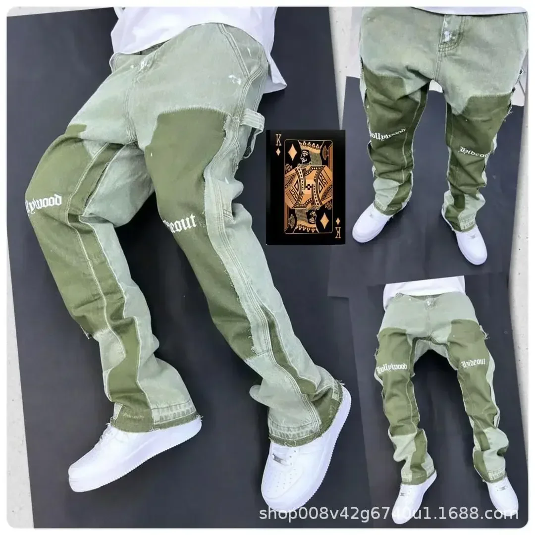 2025 Vintage Men's Jeans Distressed Vibe Bell Bottoms Clean Fit Woodworking Workwear Denim Pants For Outdoor Trade 1