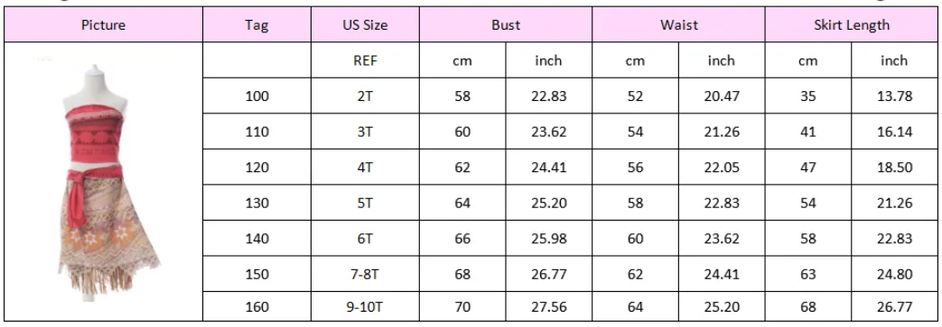 Movie Mona Dress for Kids Girls Princess Viana Cosplay Children Birthday Party Halloween Necklace Pet Pig Chicken Set Full Print
