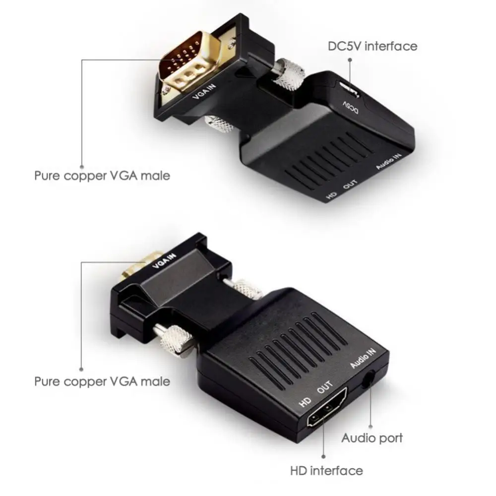 Vga To Hdmi Converter Ultra-small Portable Female To Vga Male With Audio 1080p