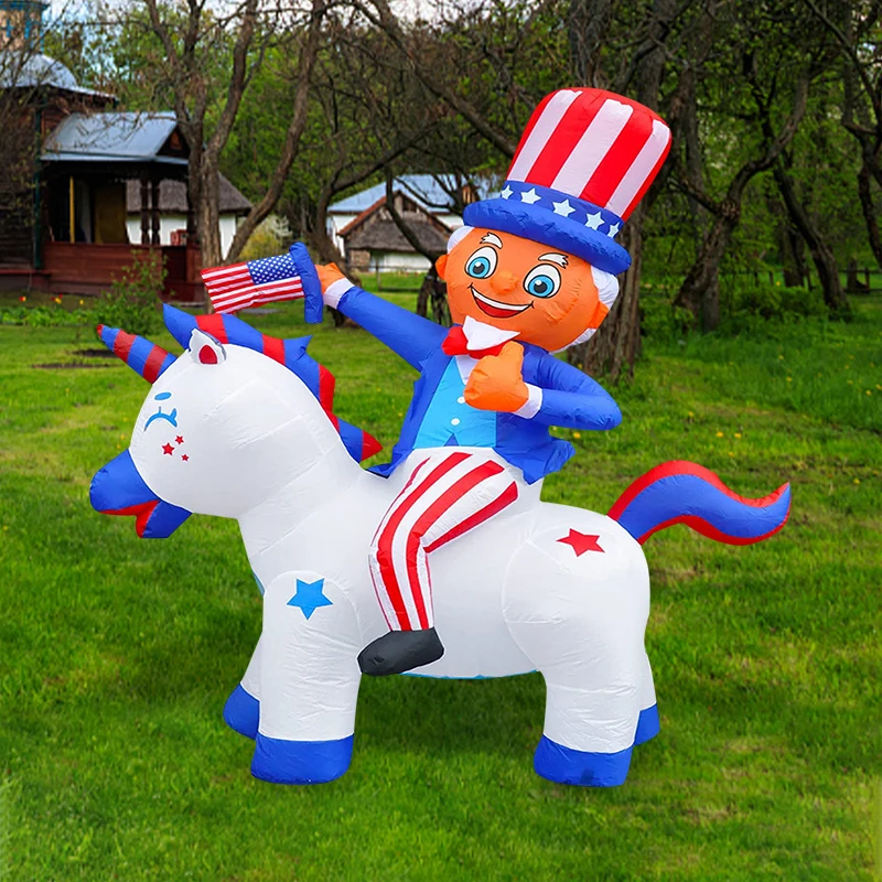 3.9FT Patriotic Independence Day 4th of July Inflatable American Unicorn Lighted Blowup Party Decoration for Outdoor Indoor Prop