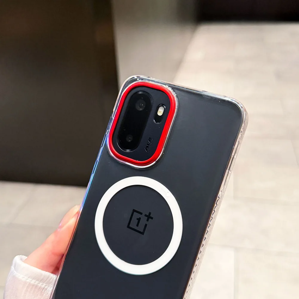 Ultra-Thin Clear Magnetic Case with Red Camera Ring Protect Cover