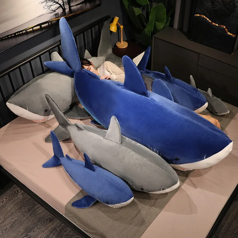 60-130cm Plush Giant Shark Toy Sea Fish Doll Animals Long Sleeping Pillow  Cushion Stuffed Birthday Gifts For Boys Baby - AliExpress