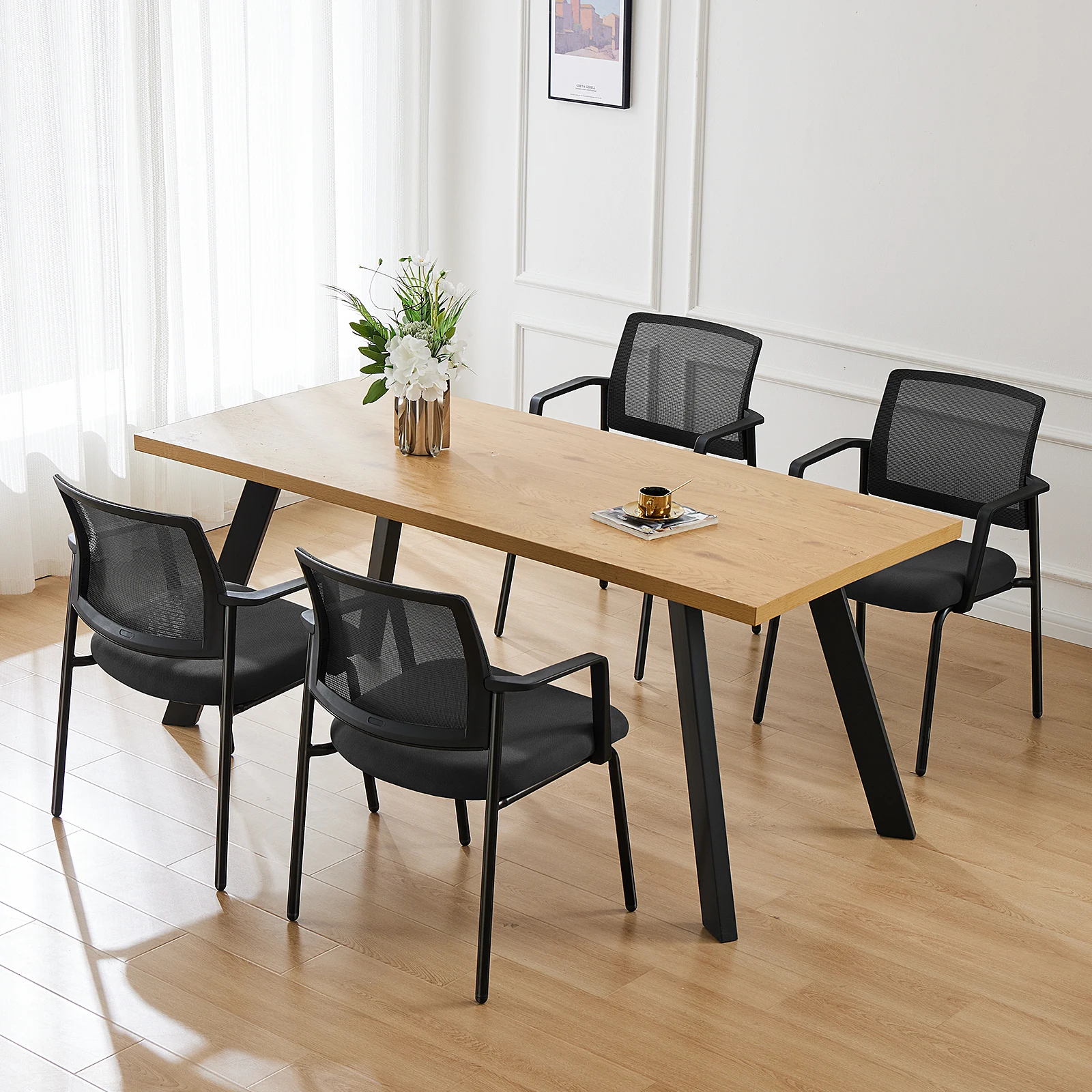 JHK Mesh Back Stacking Arm Chairs 2 Pack For Home and OfficeEasy to Use and Store Outdoor and Indoor Sturdy Metal Chairs 3